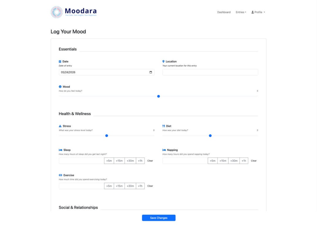 Mood tracking software screenshot