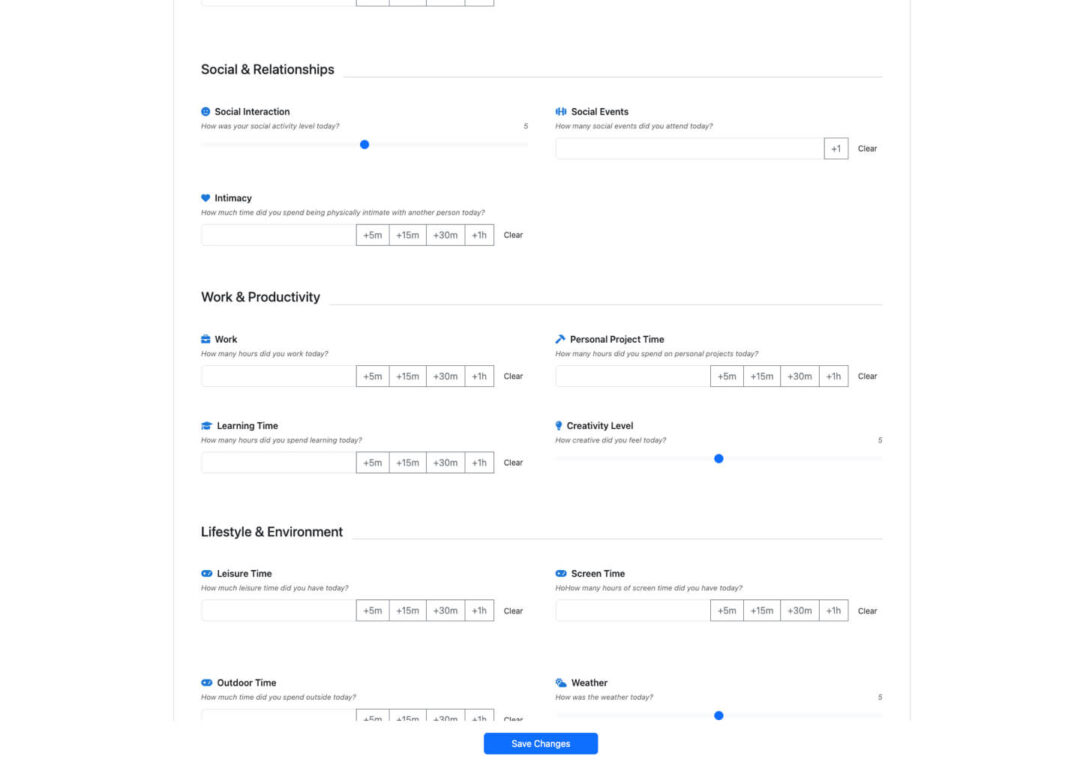 Mood tracking software screenshot
