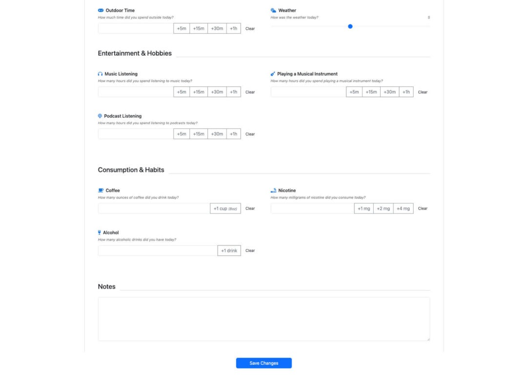 Mood tracking software screenshot