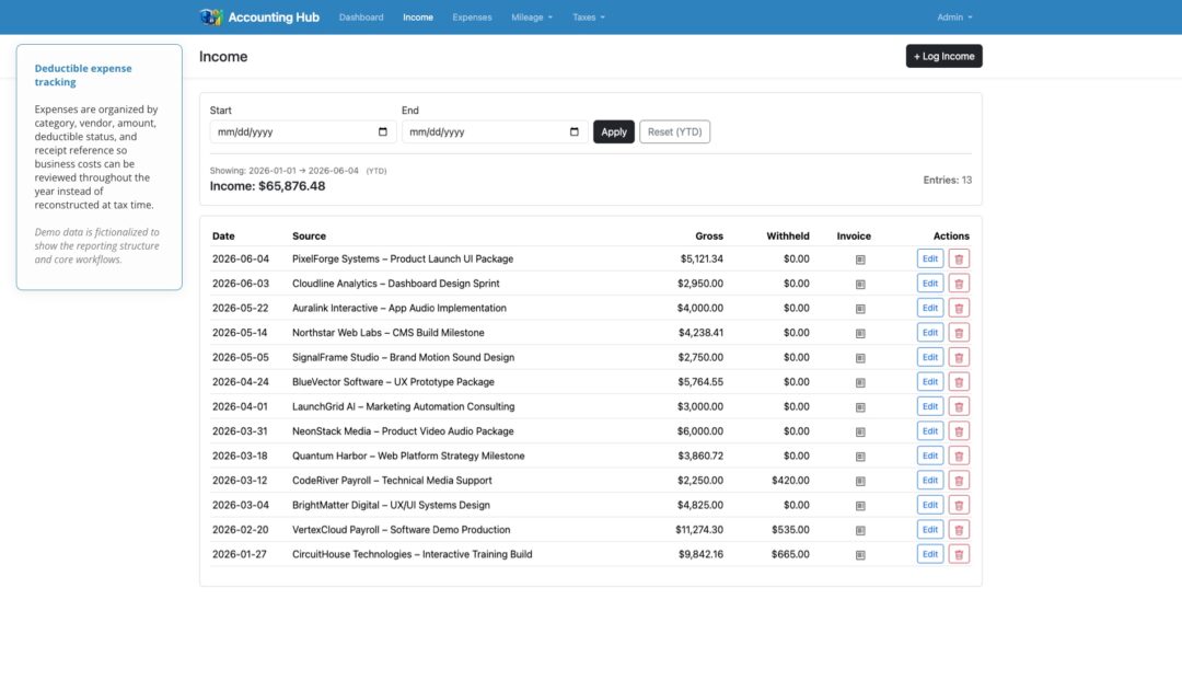 Accounting Hub Screenshot