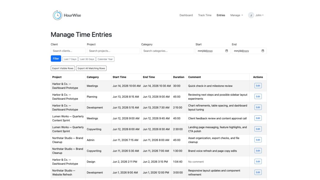 HourWise app screenshot